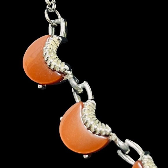 Silver Tone And Rust Thermoset Lucite Choker Necklace & Clip On Earrings (4994) - Picture 3 of 8